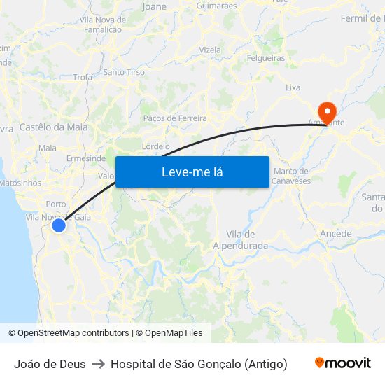 João de Deus to Hospital de São Gonçalo (Antigo) map