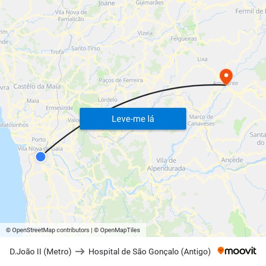 D.João II (Metro) to Hospital de São Gonçalo (Antigo) map