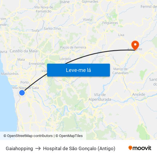 Gaiahopping to Hospital de São Gonçalo (Antigo) map