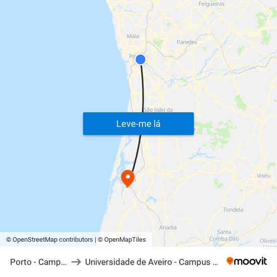 Porto - Campanhã to Universidade de Aveiro - Campus do Crasto map