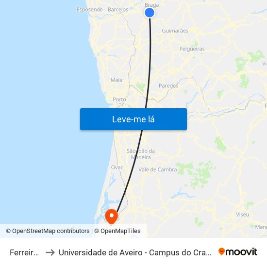 Ferreiros to Universidade de Aveiro - Campus do Crasto map