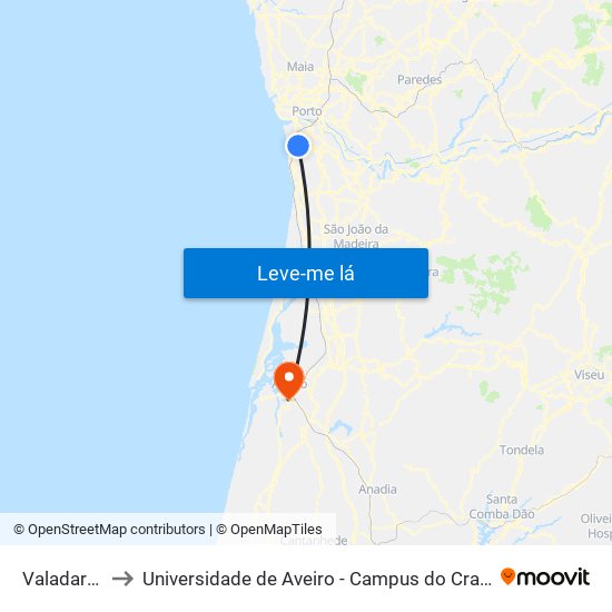Valadares to Universidade de Aveiro - Campus do Crasto map