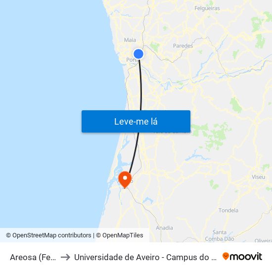 Areosa (Feira) to Universidade de Aveiro - Campus do Crasto map