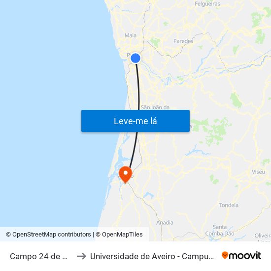 Campo 24 de Agosto to Universidade de Aveiro - Campus do Crasto map