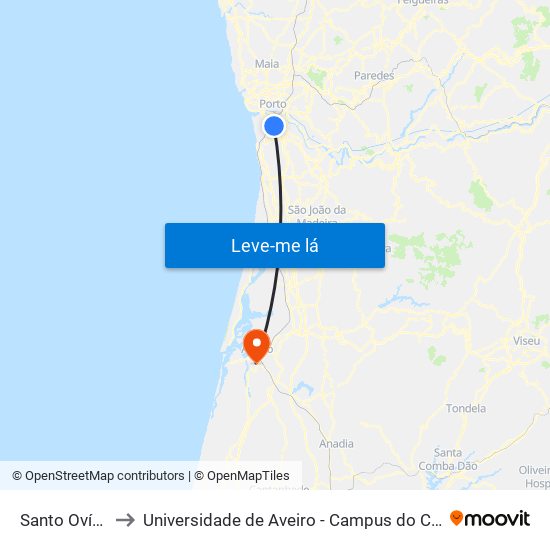 Santo Ovídio to Universidade de Aveiro - Campus do Crasto map