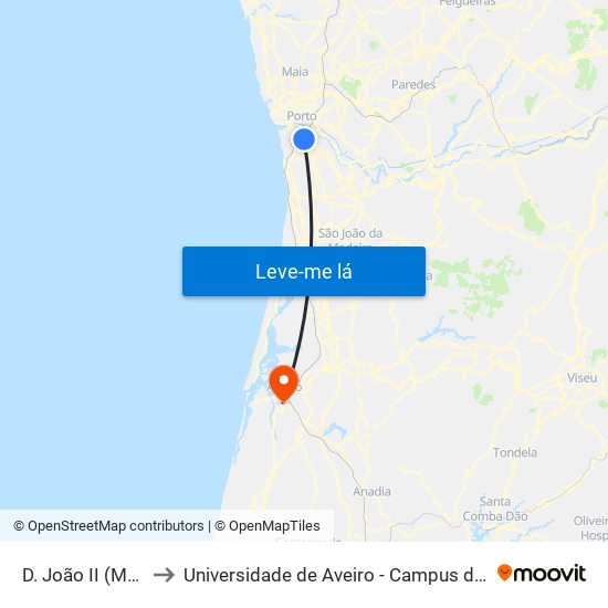 D. João II (Metro) to Universidade de Aveiro - Campus do Crasto map