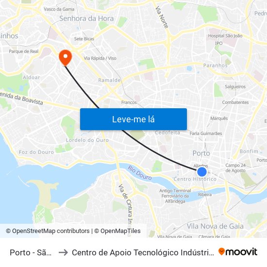 Porto - São Bento to Centro de Apoio Tecnológico Indústria Metalomecânica map