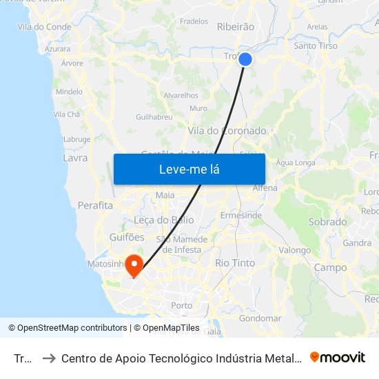 Trofa to Centro de Apoio Tecnológico Indústria Metalomecânica map