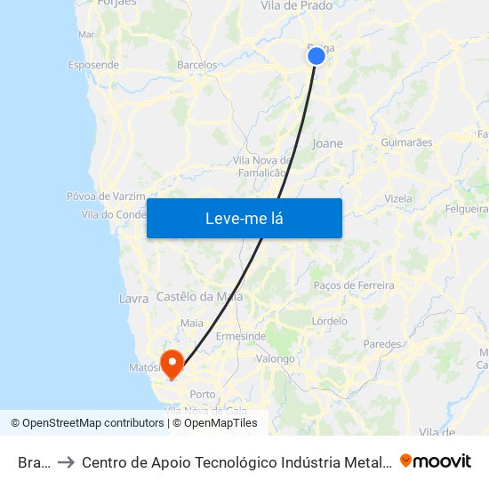 Braga to Centro de Apoio Tecnológico Indústria Metalomecânica map