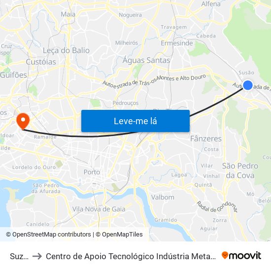 Suzão to Centro de Apoio Tecnológico Indústria Metalomecânica map