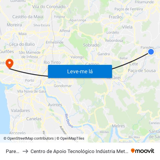 Paredes to Centro de Apoio Tecnológico Indústria Metalomecânica map