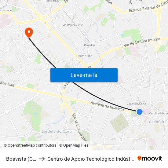 Boavista (Correios) to Centro de Apoio Tecnológico Indústria Metalomecânica map