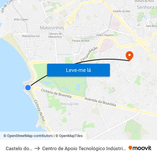Castelo do Queijo to Centro de Apoio Tecnológico Indústria Metalomecânica map