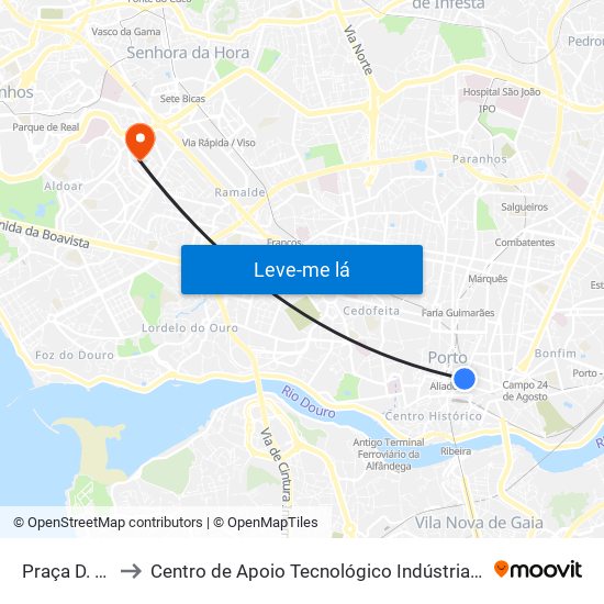 Praça D. João I to Centro de Apoio Tecnológico Indústria Metalomecânica map
