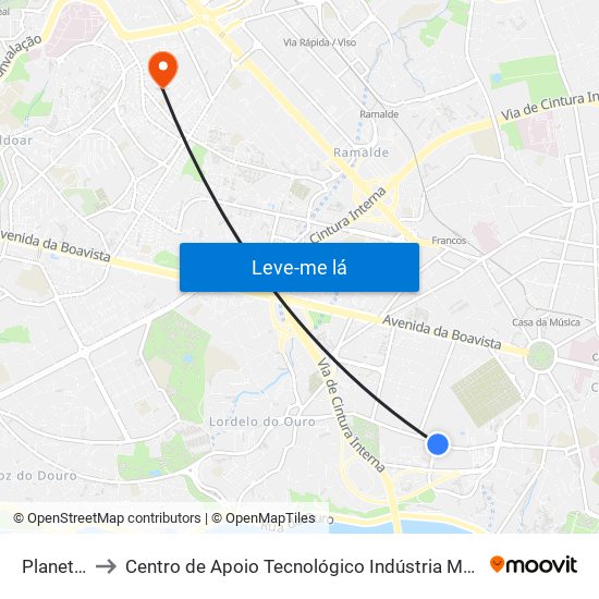 Planetário to Centro de Apoio Tecnológico Indústria Metalomecânica map