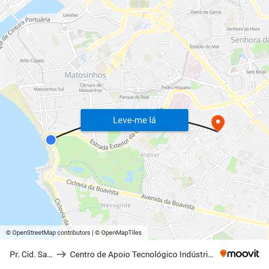 Pr. Cid. Salvador to Centro de Apoio Tecnológico Indústria Metalomecânica map