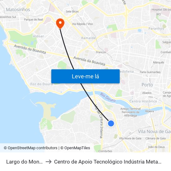 Largo do Montinho to Centro de Apoio Tecnológico Indústria Metalomecânica map