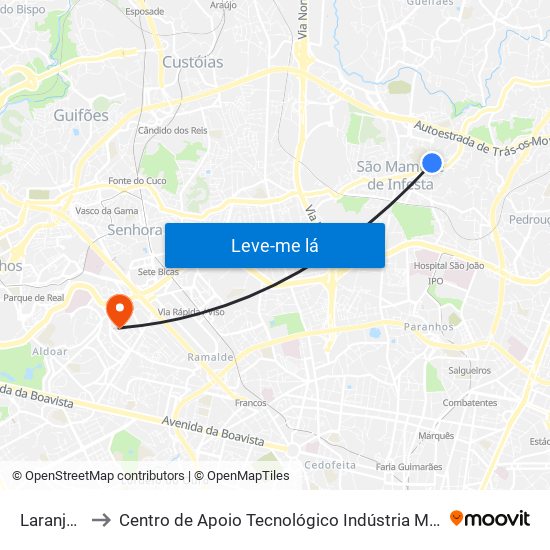 Laranjeiras to Centro de Apoio Tecnológico Indústria Metalomecânica map