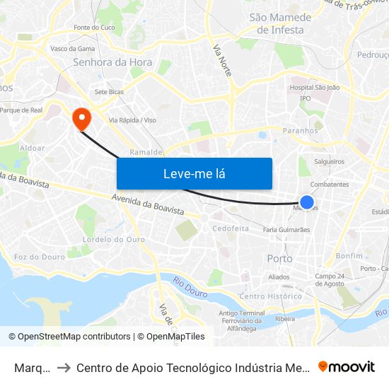 Marquês to Centro de Apoio Tecnológico Indústria Metalomecânica map