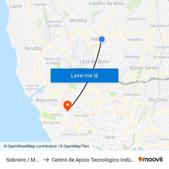 Sobreiro / Maia (Plaza) to Centro de Apoio Tecnológico Indústria Metalomecânica map