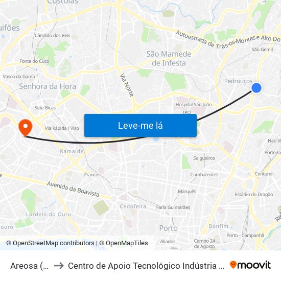 Areosa (Feira) to Centro de Apoio Tecnológico Indústria Metalomecânica map