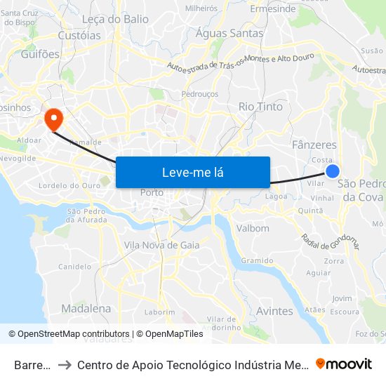 Barreiros to Centro de Apoio Tecnológico Indústria Metalomecânica map