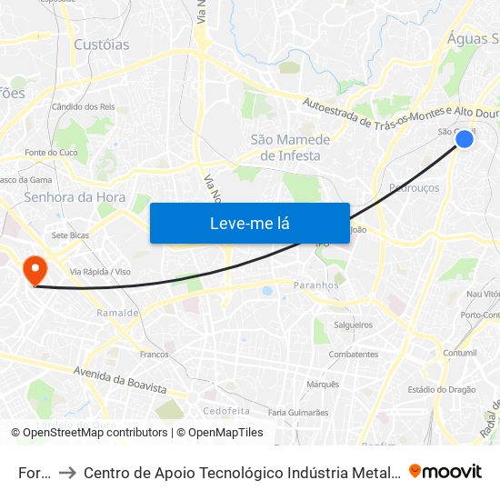 Forno to Centro de Apoio Tecnológico Indústria Metalomecânica map