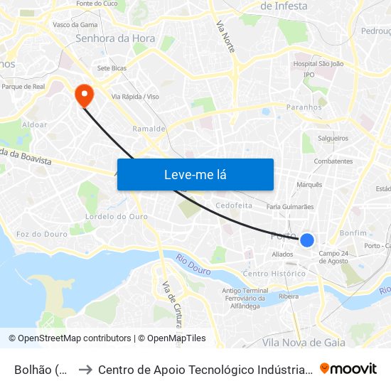 Bolhão (Metro) to Centro de Apoio Tecnológico Indústria Metalomecânica map