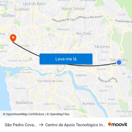 São Pedro Cova (Rio Ferreira) to Centro de Apoio Tecnológico Indústria Metalomecânica map