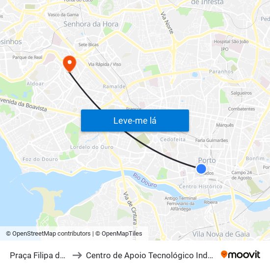 Praça Filipa de Lencastre to Centro de Apoio Tecnológico Indústria Metalomecânica map