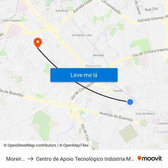 Moreira Sá to Centro de Apoio Tecnológico Indústria Metalomecânica map