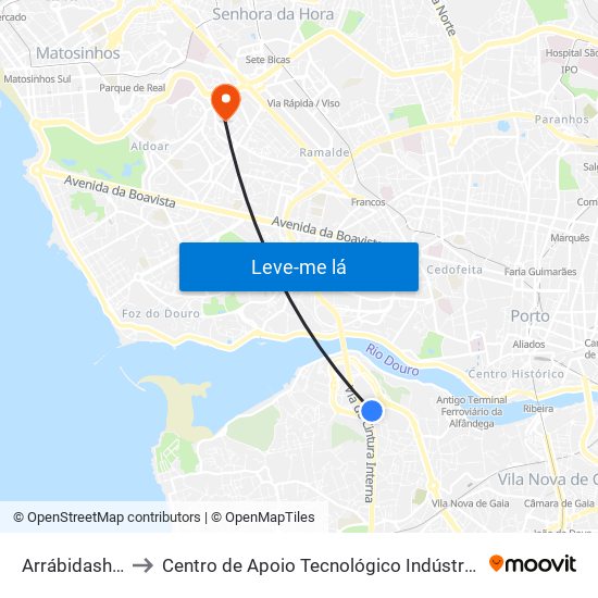 Arrábidashopping to Centro de Apoio Tecnológico Indústria Metalomecânica map