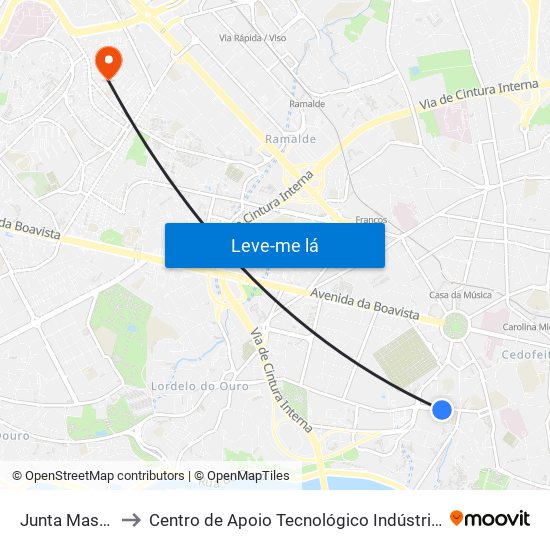 Junta Massarelos to Centro de Apoio Tecnológico Indústria Metalomecânica map