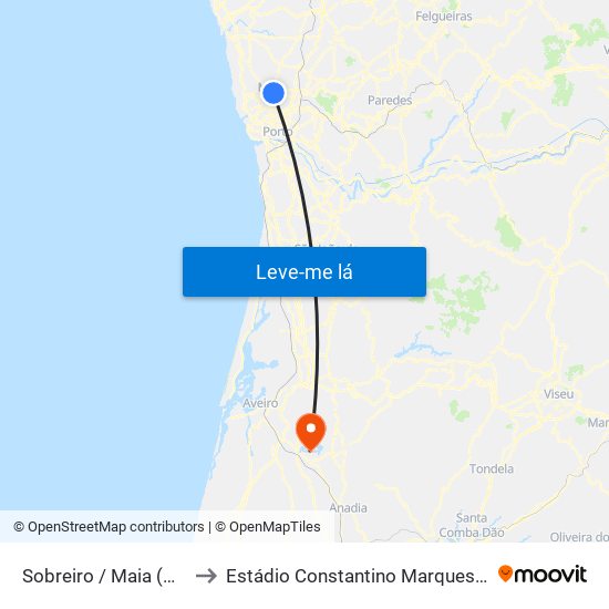 Sobreiro / Maia (Plaza) to Estádio Constantino Marques Duarte map