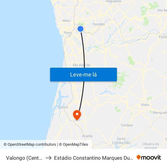 Valongo (Centro) to Estádio Constantino Marques Duarte map