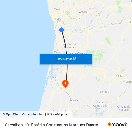 Carvalhos to Estádio Constantino Marques Duarte map