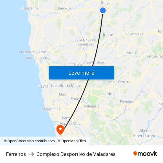 Ferreiros to Complexo Desportivo de Valadares map