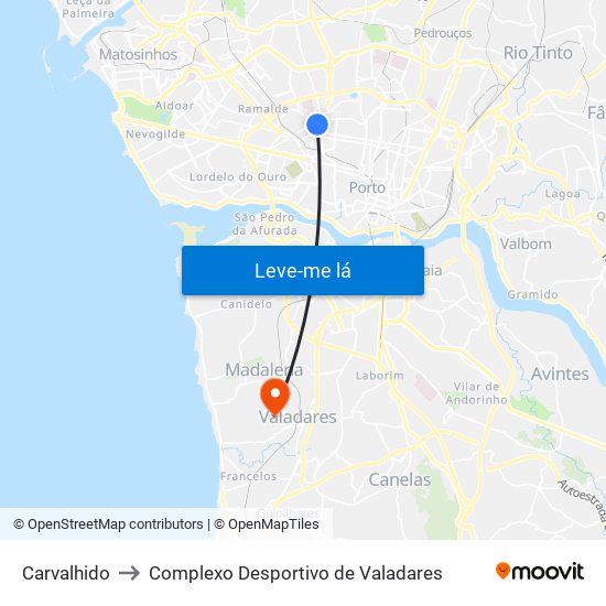 Carvalhido to Complexo Desportivo de Valadares map