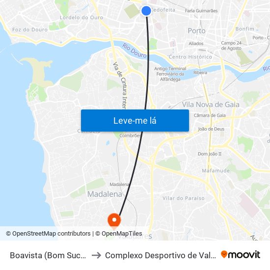 Boavista (Bom Sucesso) to Complexo Desportivo de Valadares map