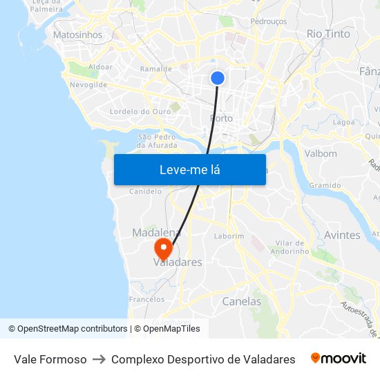 Vale Formoso to Complexo Desportivo de Valadares map