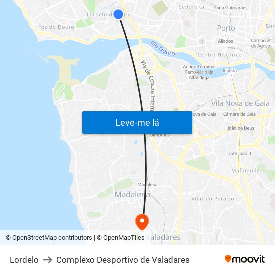 Lordelo to Complexo Desportivo de Valadares map