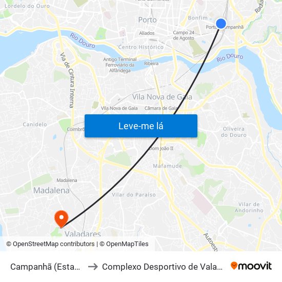 Campanhã (Estação) to Complexo Desportivo de Valadares map