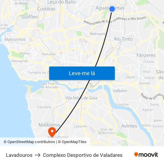 Lavadouros to Complexo Desportivo de Valadares map