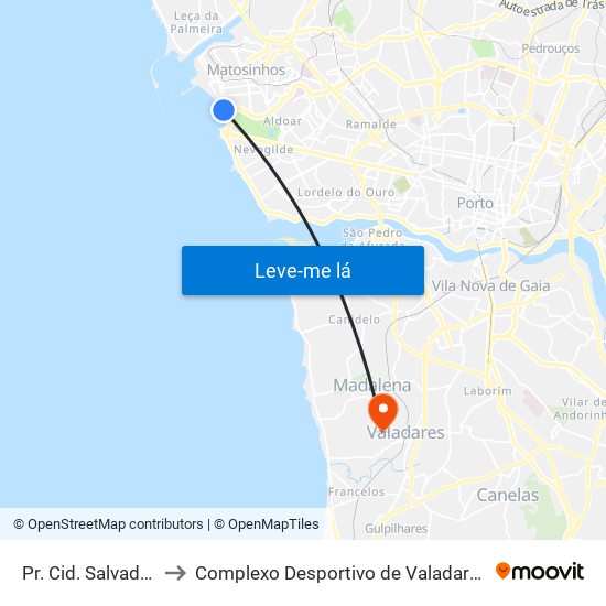Pr. Cid. Salvador to Complexo Desportivo de Valadares map