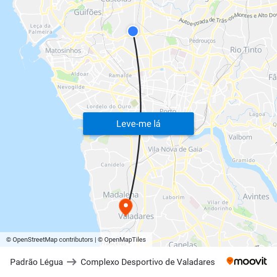 Padrão Légua to Complexo Desportivo de Valadares map