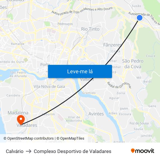 Calvário to Complexo Desportivo de Valadares map