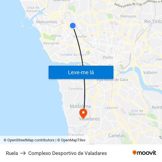 Ruela to Complexo Desportivo de Valadares map