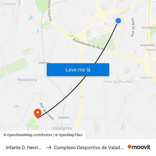 Infante D. Henrique to Complexo Desportivo de Valadares map