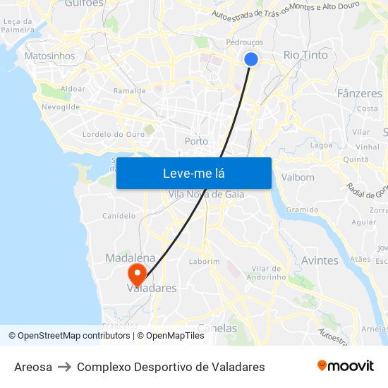Areosa to Complexo Desportivo de Valadares map