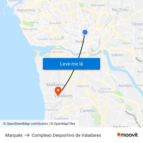 Marquês to Complexo Desportivo de Valadares map